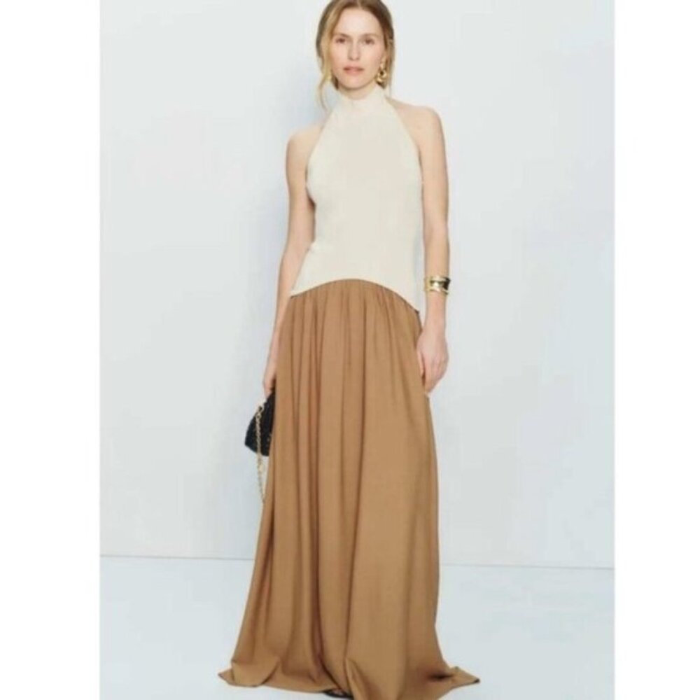 Elegant Cream and Tan Maxi Skirt